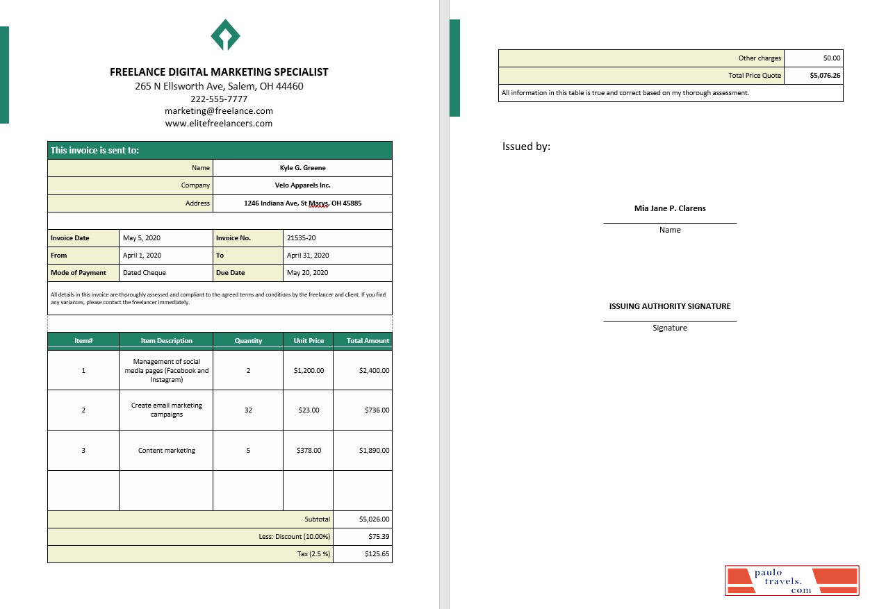 Freelance Service Invoice Template PSD template